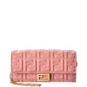 Fendi Baguette Leather Wallet On Chain, Pink